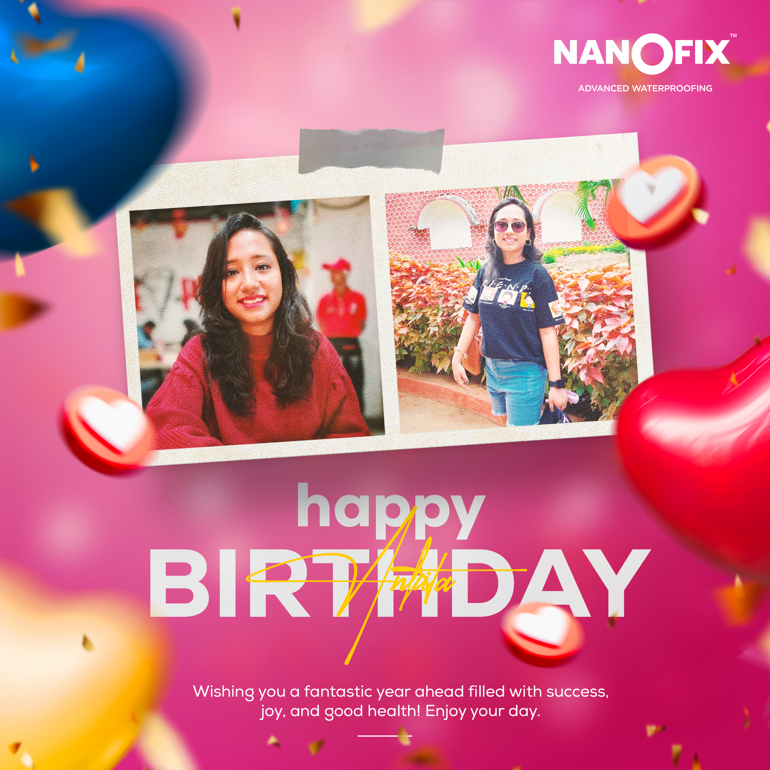 Happy Anniversary Celebration Card  Social Media Post Template with Balloon Confetti and Photo Frame